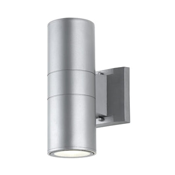 Duo 6" Modern Midcentury Cylinder Outdoor Metal/Glass Integrated LED Wall Sconce with Uplight - JONATHAN Y